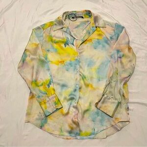 Zara Multicolored Button Down Blouse with Notched Collar/ XS